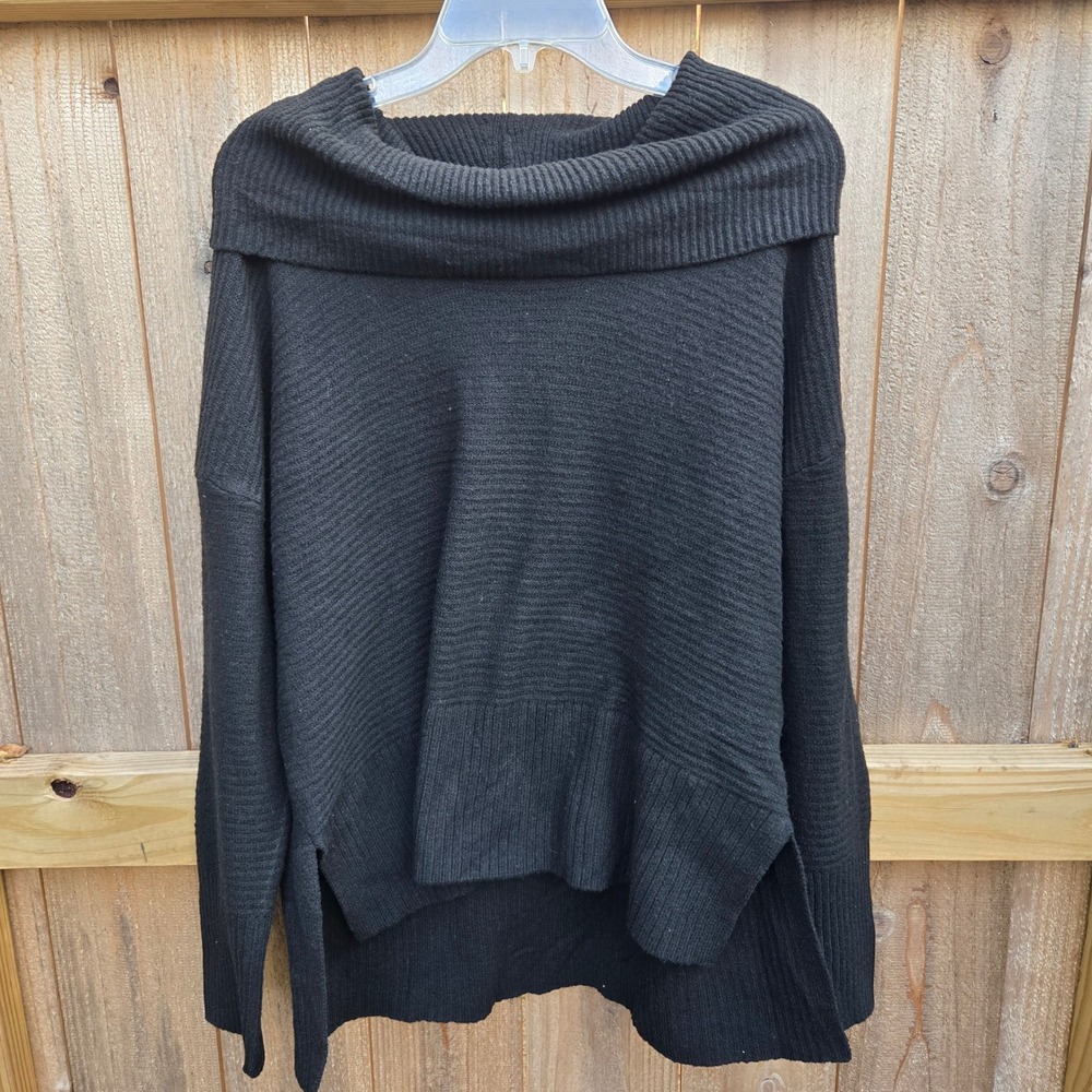 Time and Tru Womens Black Cowl Neck Ribbed Sweater Large 12-14 TT43100093175